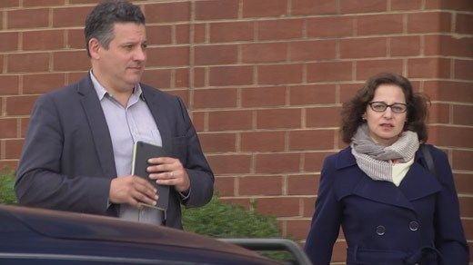 Sean Woods and Sabrina Rubin Erdely leaving court in Charlottesville