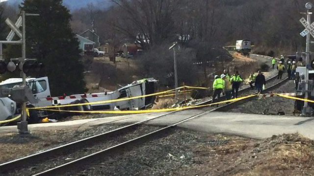 Investigators on the scene of a fatal crash involving an Amtrak train in Crozet (Photo courtesy Albemarle County Police Department)
