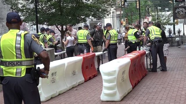 Security checkpoint on the Downtown Mall