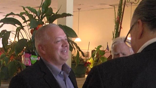 Denver Riggleman in conversation with business owners in Albemarle County