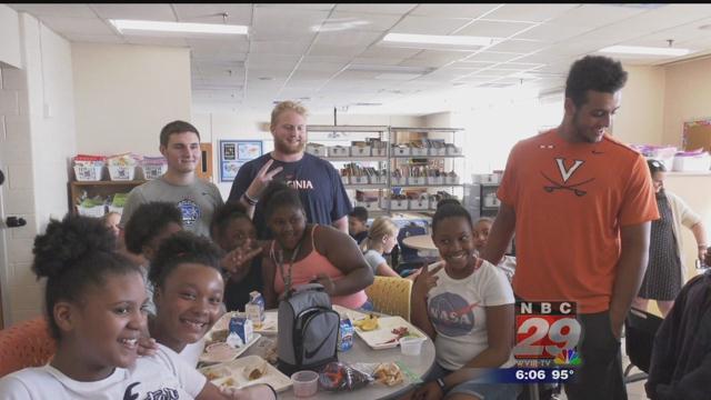 UVA Football Players Surprise Albemarle Elementary Students, Tell Life Lessons